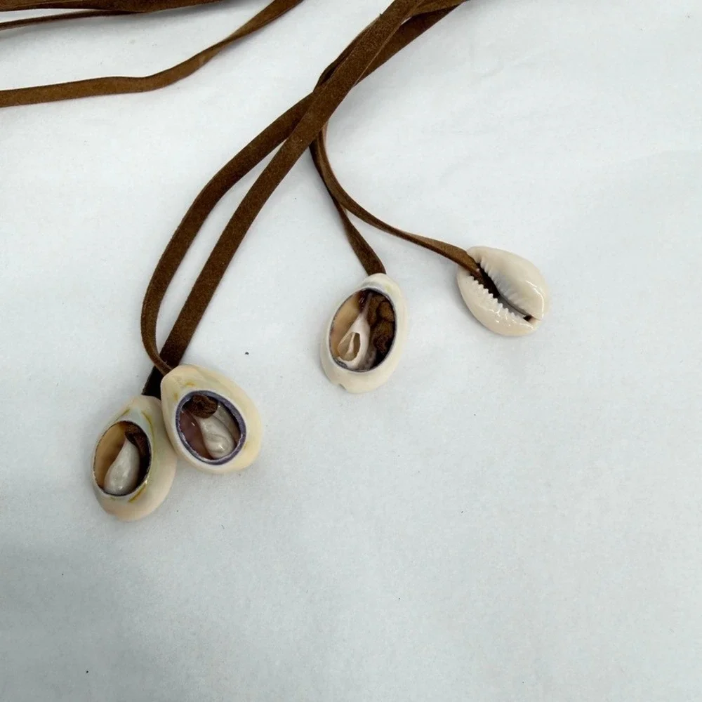 Braided Bead Self Tie Cowrie Shell Tassel Cord Belt Necklace Suede Boho Beach